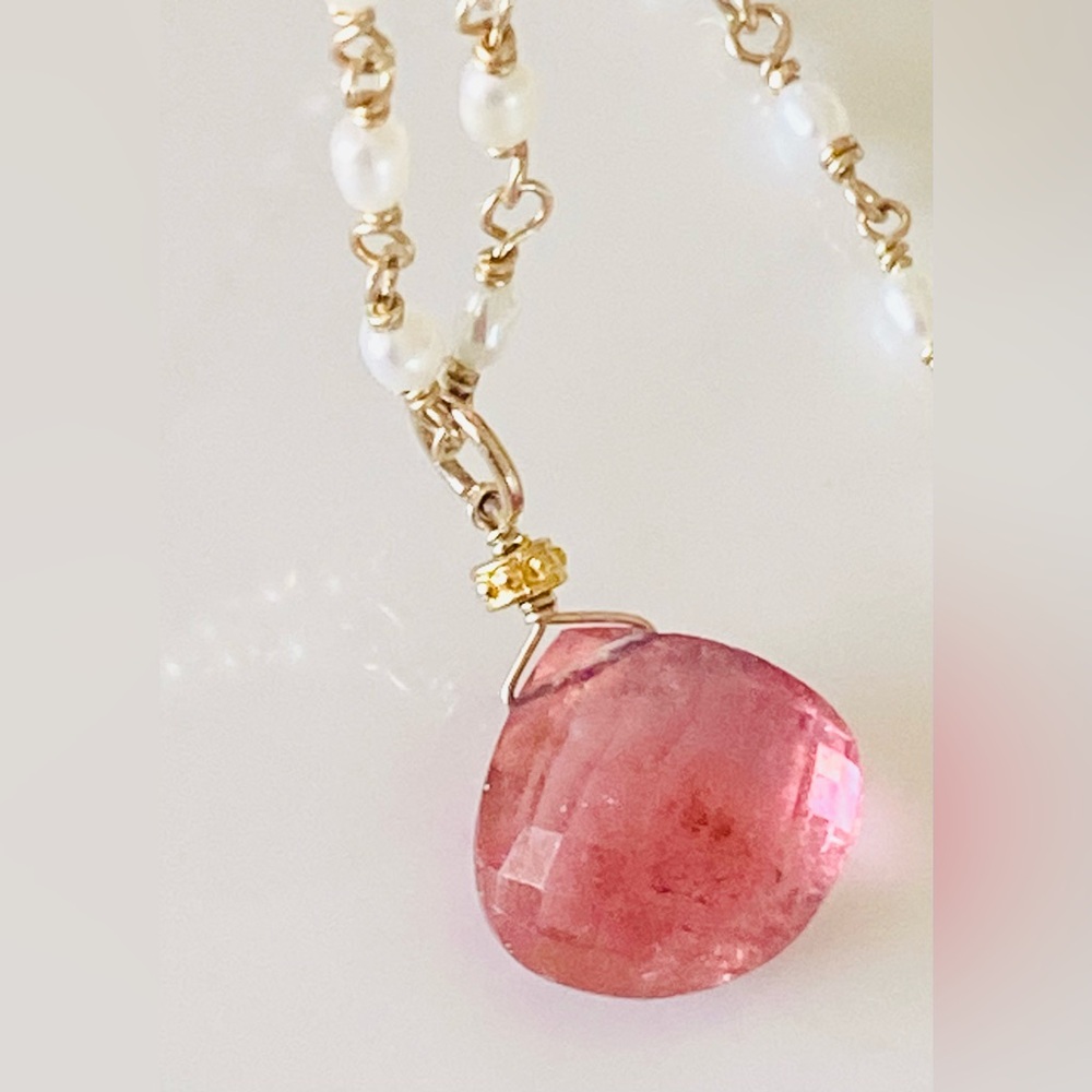 14k-22k Solid Gold Pink Tourmaline Briolette Pendant